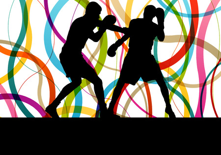 Boxing active young men box sport silhouettes abstract background illustration vector conceptのイラスト素材
