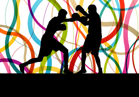 Boxing active young men box sport silhouettes abstract background illustration vector conceptのイラスト素材