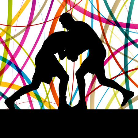 Boxing active young men box sport silhouettes abstract background illustration vector conceptのイラスト素材