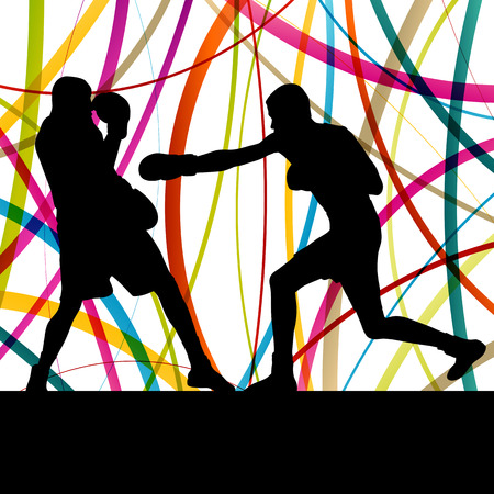 Boxing active young men box sport silhouettes abstract background illustration vector conceptのイラスト素材