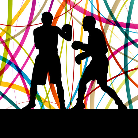 Boxing active young men box sport silhouettes abstract background illustration vector conceptのイラスト素材
