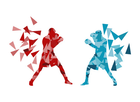 Man boxing fight facing each other in match vector background concept made of triangular fragmentsのイラスト素材