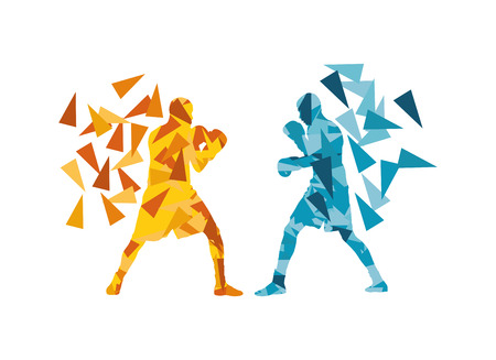 Man boxing fight facing each other in match vector background concept made of triangular fragmentsのイラスト素材
