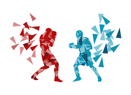Man boxing fight facing each other in match vector background concept made of triangular fragmentsのイラスト素材