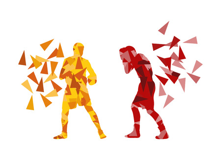 Man boxing fight facing each other in match vector background concept made of triangular fragmentsのイラスト素材