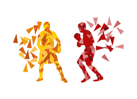Man boxing fight facing each other in match vector background concept made of triangular fragmentsのイラスト素材