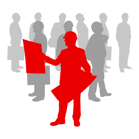 Engineer detailed silhouettes illustration vector background company team concept with speech bubblesのイラスト素材