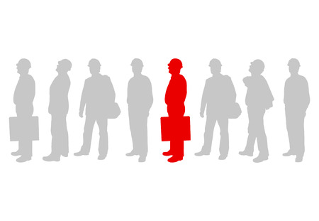 Engineer detailed silhouettes illustration vector background company team concept with speech bubblesのイラスト素材