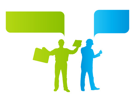 Engineer detailed silhouettes illustration vector background company team concept with speech bubblesのイラスト素材