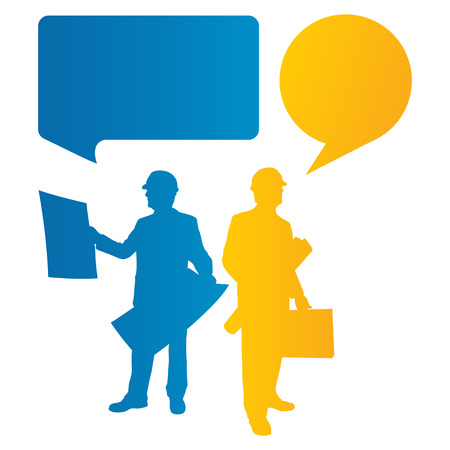 Engineer detailed silhouettes illustration vector background company team concept with speech bubblesのイラスト素材