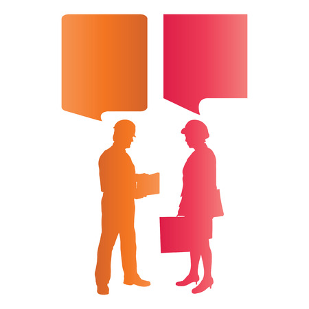 Engineer detailed silhouettes illustration vector background company team concept with speech bubblesのイラスト素材