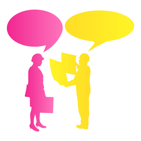 Engineer detailed silhouettes illustration vector background company team concept with speech bubblesのイラスト素材