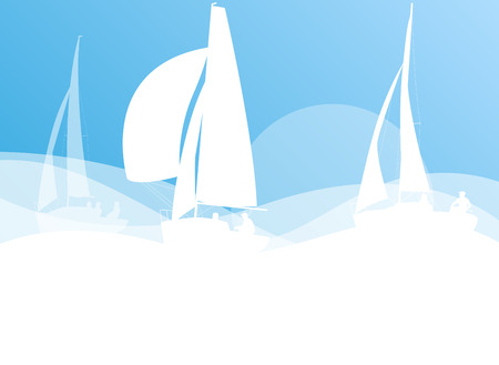 Sailing yacht race vector background transportation competition concept in light blue and white colorsのイラスト素材