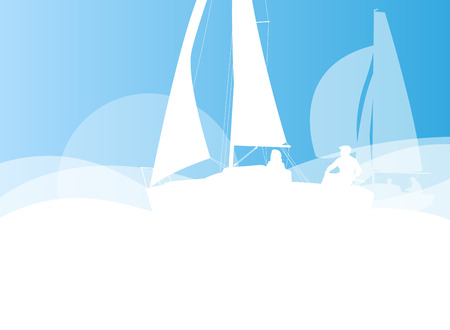 Sailing yacht race vector background transportation competition concept in light blue and white colorsのイラスト素材