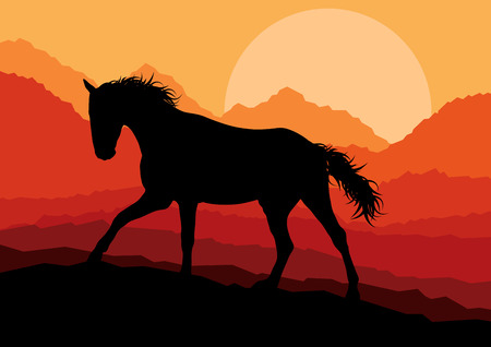 Wild horse in nature vector background landscape freedom concept for posterのイラスト素材