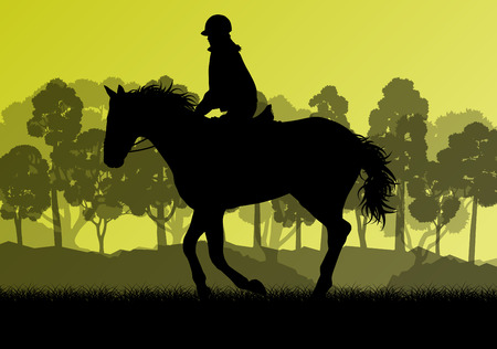 Horseback rider silhouette in nature vector background landscape freedom conceptのイラスト素材