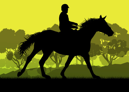 Horseback rider silhouette in nature vector background landscape freedom conceptのイラスト素材