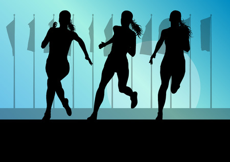Woman runner female sprinter group vector background concept for posterのイラスト素材