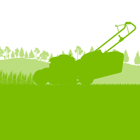 Lawn mover cutting grass vector background ecology conceptのイラスト素材