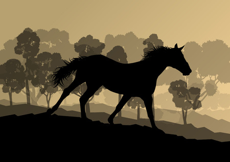 Wild horse in nature vector background landscape freedom concept for posterのイラスト素材