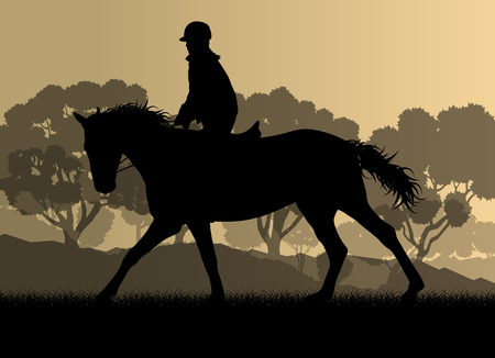 Horseback rider silhouette in nature vector background landscape freedom conceptのイラスト素材