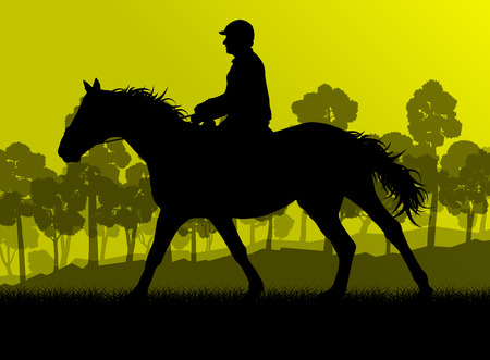 Horseback rider silhouette in nature vector background landscape freedom conceptのイラスト素材