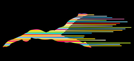Athlete man swimmer jumping vector background concept made of stripesのイラスト素材