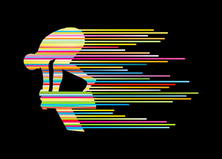 Swimmer position for jump on starting block vector background concept made of stripesのイラスト素材