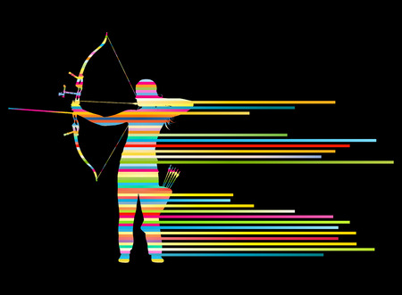 Archer woman bending bow vector background concept made of stripesのイラスト素材