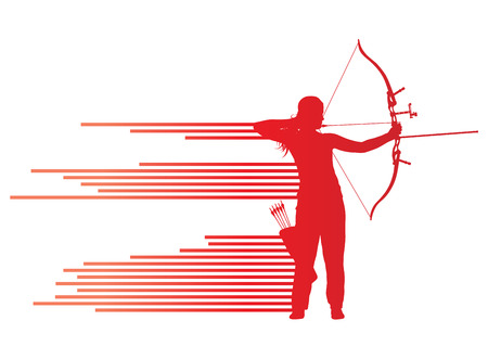 Archer woman bending bow vector background concept made of stripesのイラスト素材