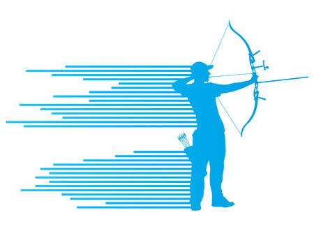 Archer man bending bow vector background concept made of stripesのイラスト素材