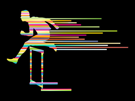 Athlete man hurdling in track and field vector background concept made of stripesのイラスト素材