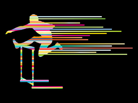 Athlete man hurdling in track and field vector background concept made of stripesのイラスト素材