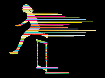 Athlete woman hurdling in track and field vector background concept made of stripesのイラスト素材