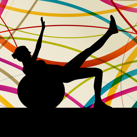 Woman with ball fitness, sport, training and making exercise in gym vector abstract background conceptのイラスト素材