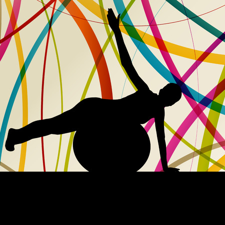 Woman with ball fitness, sport, training and making exercise in gym vector abstract background conceptのイラスト素材