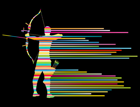 Archer man bending bow vector background concept made of stripesのイラスト素材