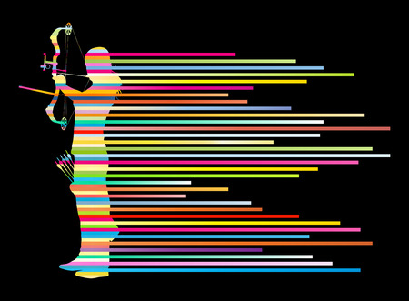 Archer woman bending bow vector background concept made of stripesのイラスト素材
