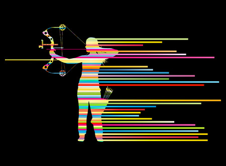 Archer woman bending bow vector background concept made of stripesのイラスト素材