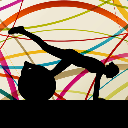 Woman with ball fitness, sport, training and making exercise in gym vector abstract background conceptのイラスト素材