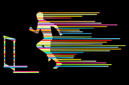 Athlete man hurdling in track and field vector background concept made of stripesのイラスト素材