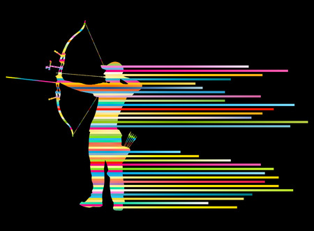 Archer man bending bow vector background concept made of stripesのイラスト素材