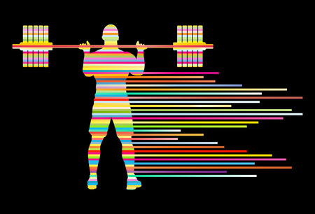 Weight lifting man abstract vector background concept made of stripesのイラスト素材
