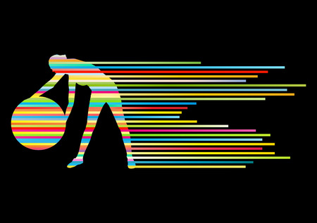Young woman exercise fitness ball vector background sport concept made of stripesのイラスト素材