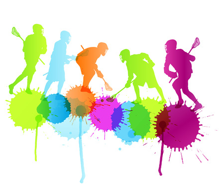 Lacrosse player in action vector background concept with color splashes for posterのイラスト素材