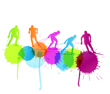 Cross country skiing vector background concept with color splashesのイラスト素材