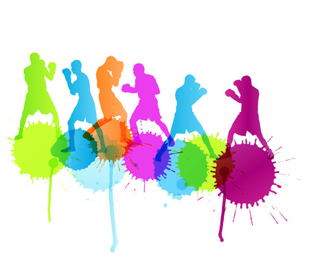 Boxing active young men box sport silhouettes abstract background illustration vector concept with color splashesのイラスト素材