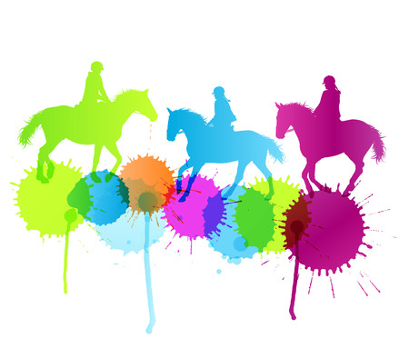 Horse riding vector background concept with color splashes for posterのイラスト素材