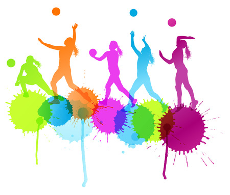 Volleyball woman player vector background concept with color splashesのイラスト素材