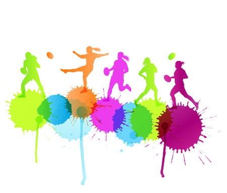 Rugby player woman active sport vector background concept with color splashes for posterのイラスト素材